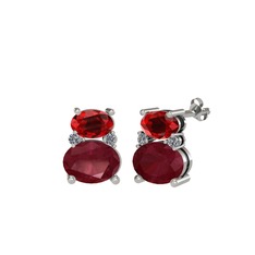 Garnet, kök yakut ve pırlanta 18 ayar beyaz altın küpe (0.072 karat)