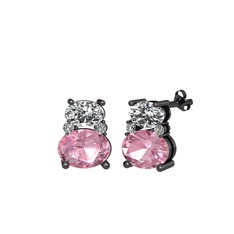 Thea Küpe - Beyaz zirkon, pembe kuvars ve swarovski 925 ayar siyah rodyum kaplama gümüş küpe #kp61df