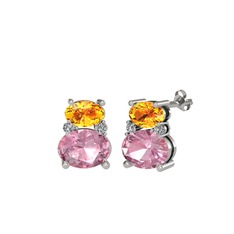 Thea Küpe - Sitrin, pembe kuvars ve swarovski 14 ayar beyaz altın küpe #ku10qw