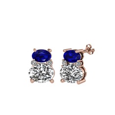 Thea Küpe - Lab safir, beyaz zirkon ve swarovski 8 ayar rose altın küpe #l8shso