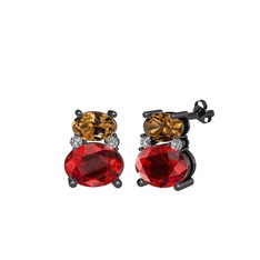 Thea Küpe - Dumanlı kuvars, garnet ve swarovski 925 ayar siyah rodyum kaplama gümüş küpe #lhgvyf