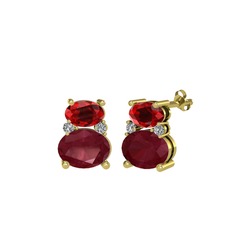 Garnet, kök yakut ve beyaz zirkon 8 ayar altın küpe
