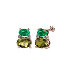 Thea Küpe - Yeşil kuvars, peridot ve pırlanta 14 ayar rose altın küpe (0.072 karat) #lyzock