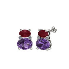 Thea Küpe - Kök yakut, ametist ve pırlanta 18 ayar beyaz altın küpe (0.072 karat) #lzrkuo