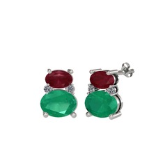 Thea Küpe - Kök yakut, kök zümrüt ve pırlanta 8 ayar beyaz altın küpe (0.072 karat) #m5a1gn