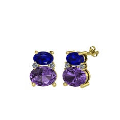 Lab safir, ametist ve pırlanta 925 ayar altın kaplama gümüş küpe (0.072 karat)