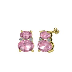 Pembe kuvars ve swarovski 18 ayar altın küpe