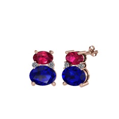 Thea Küpe - Rodolit garnet, lab safir ve pırlanta 8 ayar rose altın küpe (0.072 karat) #oer7ic