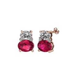 Thea Küpe - Beyaz zirkon, rodolit garnet ve swarovski 8 ayar rose altın küpe #oyjys8