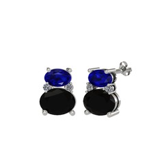 Thea Küpe - Lab safir, siyah zirkon ve pırlanta 925 ayar gümüş küpe (0.072 karat) #p09no2