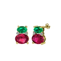 Yeşil kuvars, rodolit garnet ve swarovski 14 ayar altın küpe