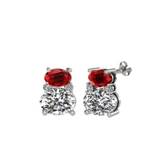 Garnet ve swarovski 14 ayar beyaz altın küpe
