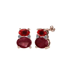 Garnet, kök yakut ve pırlanta 14 ayar rose altın küpe (0.072 karat)