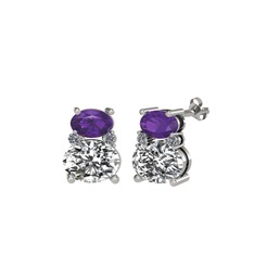 Thea Küpe - Ametist, swarovski ve pırlanta 8 ayar beyaz altın küpe (0.072 karat) #rcltdc
