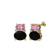 Thea Küpe - Pembe kuvars, siyah zirkon ve swarovski 18 ayar altın küpe #rduykf