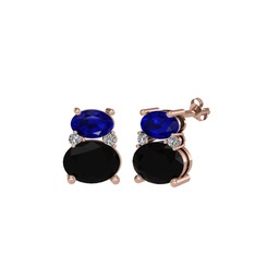 Thea Küpe - Lab safir, siyah zirkon ve swarovski 18 ayar rose altın küpe #rheyup