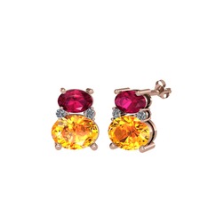 Rodolit garnet, sitrin ve pırlanta 8 ayar rose altın küpe (0.072 karat)