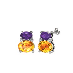 Thea Küpe - Ametist, sitrin ve swarovski 18 ayar beyaz altın küpe #rog5oc