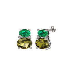 Yeşil kuvars, peridot ve beyaz zirkon 925 ayar gümüş küpe