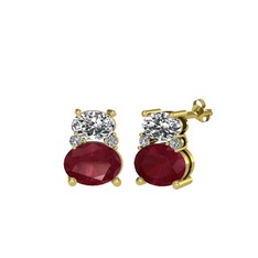 Thea Küpe - Swarovski, kök yakut ve beyaz zirkon 8 ayar altın küpe #rwcymp