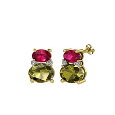 Thea Küpe - Rodolit garnet, peridot ve beyaz zirkon 18 ayar altın küpe #s6fxcs