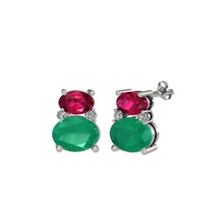 Thea Küpe - Rodolit garnet, kök zümrüt ve swarovski 14 ayar beyaz altın küpe #sp16ci