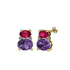 Thea Küpe - Rodolit garnet, ametist ve pırlanta 18 ayar altın küpe (0.072 karat) #st0dxr