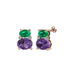 Thea Küpe - Yeşil kuvars, ametist ve swarovski 14 ayar rose altın küpe #svqolm