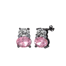 Thea Küpe - Swarovski, pembe kuvars ve pırlanta 925 ayar siyah rodyum kaplama gümüş küpe (0.072 karat) #t02ihl