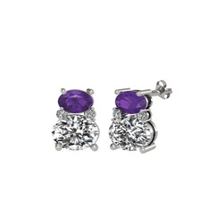 Thea Küpe - Ametist, beyaz zirkon ve swarovski 18 ayar beyaz altın küpe #t7bknm