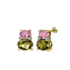 Thea Küpe - Pembe kuvars, peridot ve swarovski 8 ayar altın küpe #t9ufj5