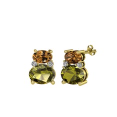 Thea Küpe - Dumanlı kuvars, peridot ve beyaz zirkon 18 ayar altın küpe #tu0hfg