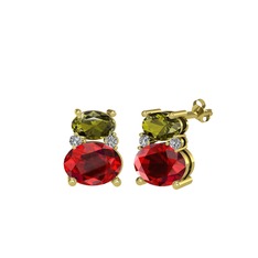 Peridot, garnet ve beyaz zirkon 8 ayar altın küpe