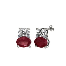 Thea Küpe - Swarovski, kök yakut ve pırlanta 18 ayar beyaz altın küpe (0.072 karat) #ufjzpc