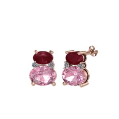 Thea Küpe - Kök yakut, pembe kuvars ve pırlanta 14 ayar rose altın küpe (0.072 karat) #unidqq