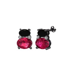 Thea Küpe - Siyah zirkon, rodolit garnet ve swarovski 925 ayar siyah rodyum kaplama gümüş küpe #uoaros