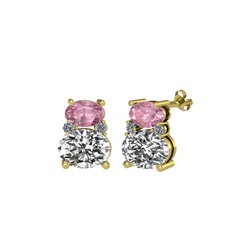 Pembe kuvars, swarovski ve pırlanta 14 ayar altın küpe (0.072 karat)