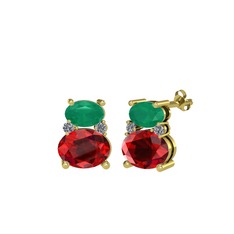 Thea Küpe - Kök zümrüt, garnet ve pırlanta 18 ayar altın küpe (0.072 karat) #vjksmv