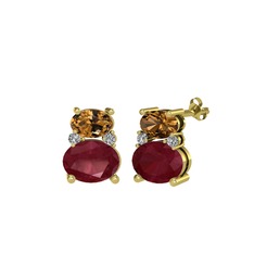 Thea Küpe - Dumanlı kuvars, kök yakut ve swarovski 925 ayar altın kaplama gümüş küpe #w3zrcy