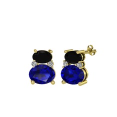Thea Küpe - Siyah zirkon, lab safir ve swarovski 18 ayar altın küpe #wa99a3