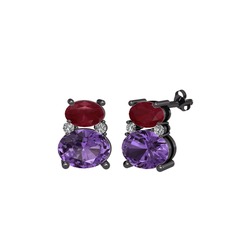 Thea Küpe - Kök yakut, ametist ve swarovski 925 ayar siyah rodyum kaplama gümüş küpe #wus2ib
