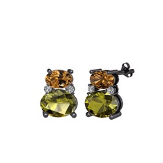 Thea Küpe - Dumanlı kuvars, peridot ve swarovski 925 ayar siyah rodyum kaplama gümüş küpe #x8iifo