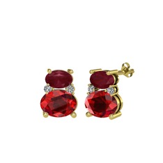 Thea Küpe - Kök yakut, garnet ve swarovski 8 ayar altın küpe #xouqa1