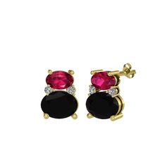 Thea Küpe - Rodolit garnet, siyah zirkon ve beyaz zirkon 8 ayar altın küpe #xql50p