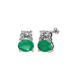 Beyaz zirkon, kök zümrüt ve swarovski 8 ayar beyaz altın küpe
