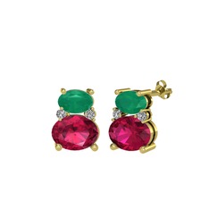Thea Küpe - Kök zümrüt, rodolit garnet ve swarovski 18 ayar altın küpe #y7w8v6