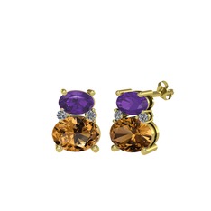 Thea Küpe - Ametist, dumanlı kuvars ve pırlanta 925 ayar altın kaplama gümüş küpe (0.072 karat) #ybj752