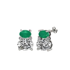 Kök zümrüt ve swarovski 14 ayar beyaz altın küpe
