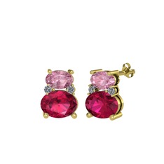 Thea Küpe - Pembe kuvars, rodolit garnet ve pırlanta 14 ayar altın küpe (0.072 karat) #yknuf6
