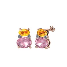 Thea Küpe - Sitrin, pembe kuvars ve pırlanta 18 ayar rose altın küpe (0.072 karat) #ynd6ft
